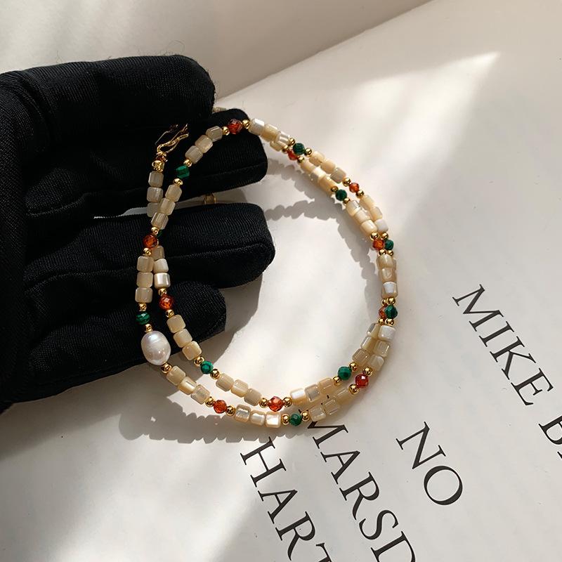 Natural freshwater colorful dopamine stone beaded pearl necklace for women, high-end luxury niche clavicle chain choker40CM