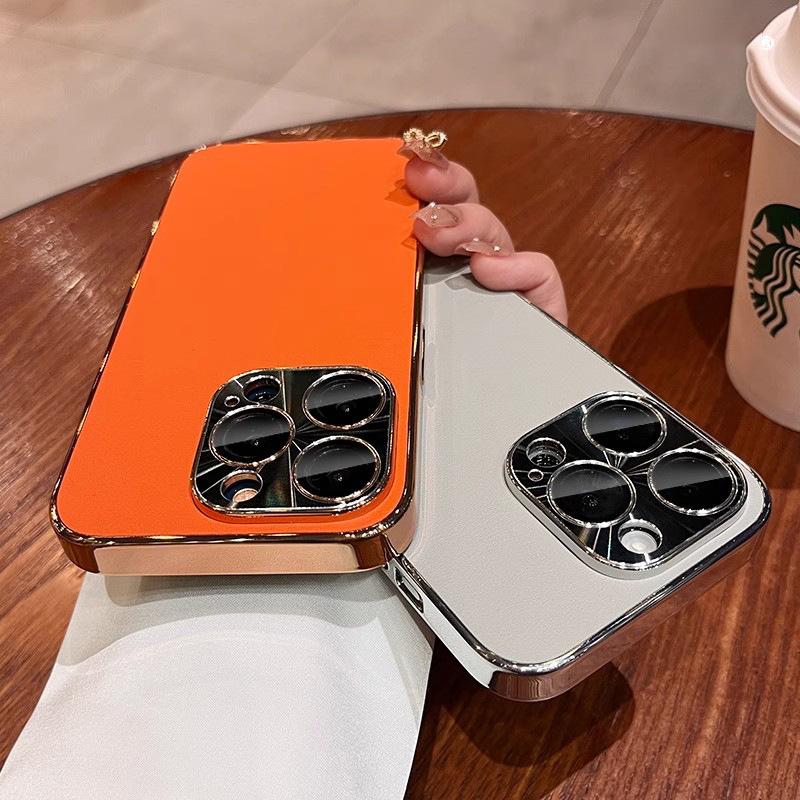 Гальванизированная гладкая кожа подходит для чехла на мобильный телефон iPhone11, защитного чехла Apple 11ProMax с кожаным узором и металлическим объективом, полностью закрывающего корпус.