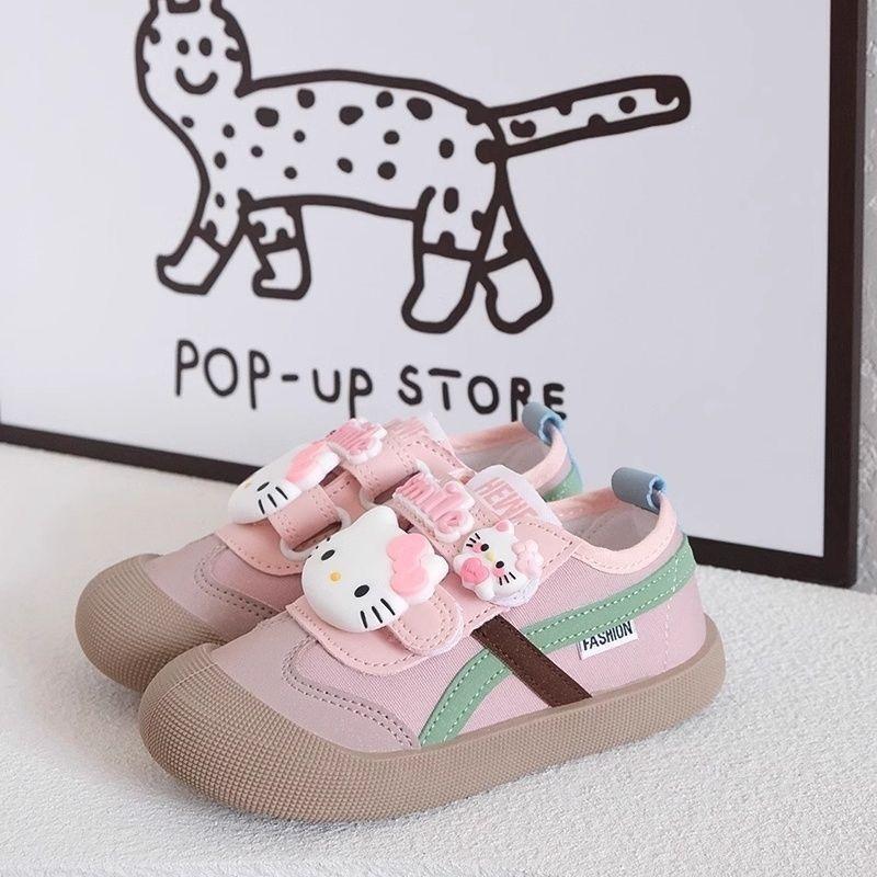 Spring Autumn Hello Kitty Kids Sneakers for Girls Anti-Slip Hook-and-Loop Casual Shoes Lightweight Toddler School Shoes