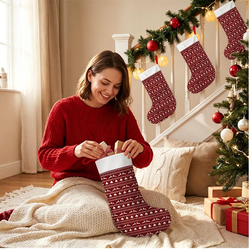 Christmas decoration fireplace hanging stocking Christmas Stockings 1pc 45.72 cm, Retro Knitted Deer Tree Red Printed So