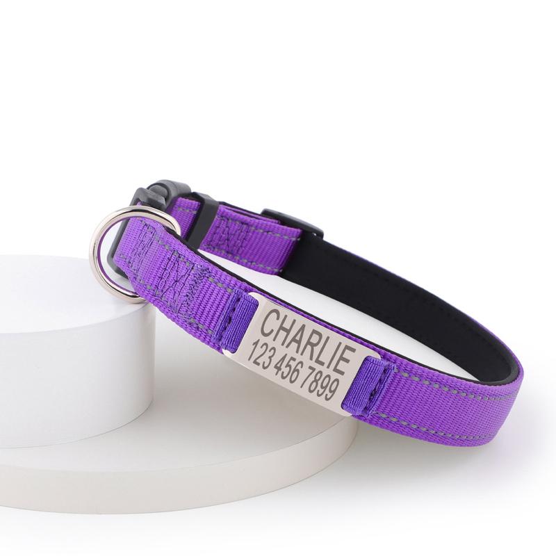 Personalized Dog Collars - Custom Engraved ID Tags with Reflective Material For Small Medium or Large Size Dogs with Name Plate