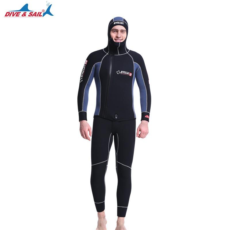 Diving Suit Men's 5MM Long-sleeved Split Hooded Thick Warm Two-piece Wet Snorkeling Surfing