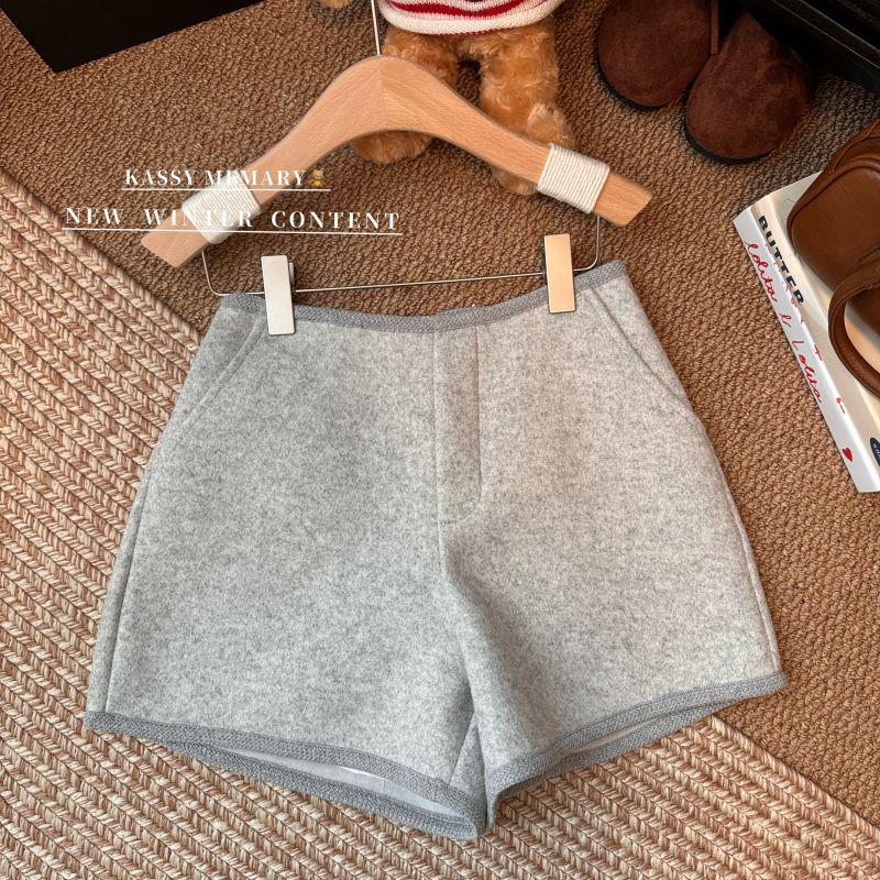 Women's Thickened Woolen High-Waisted Wide-Leg A-Line Shorts - Autumn/Winter 2025