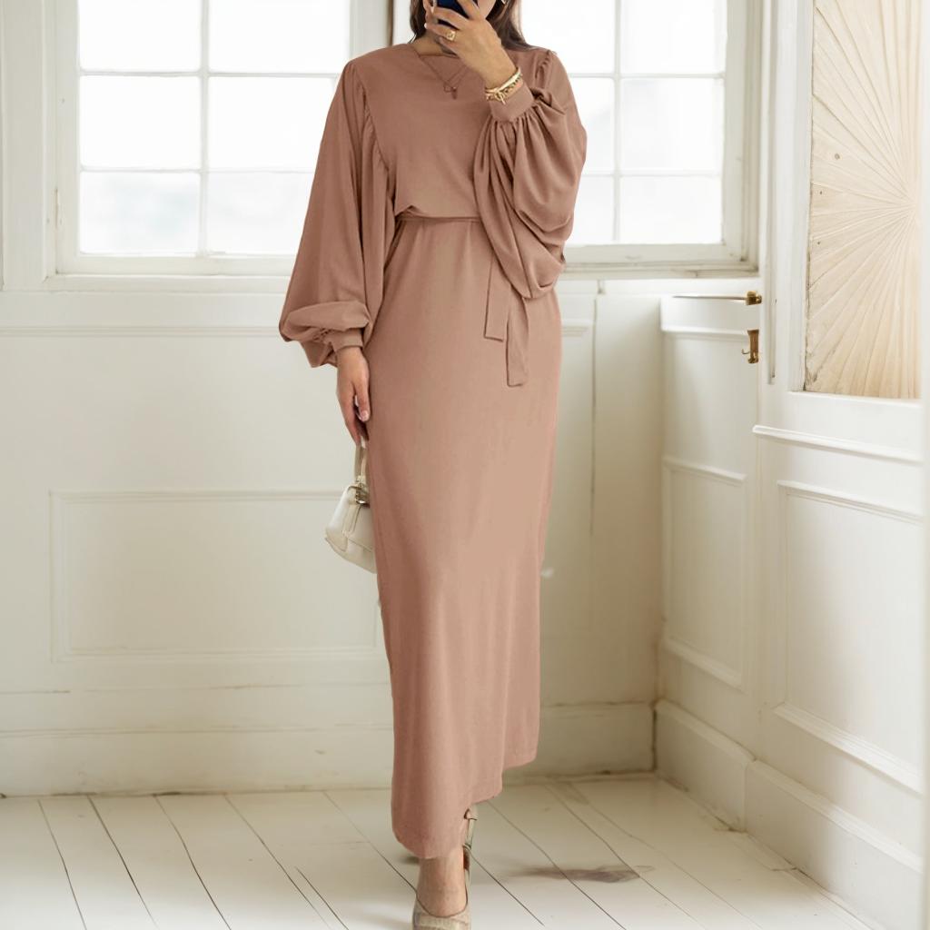 ZANZEA Женское повседневное платье с круглым вырезом и длинным рукавом