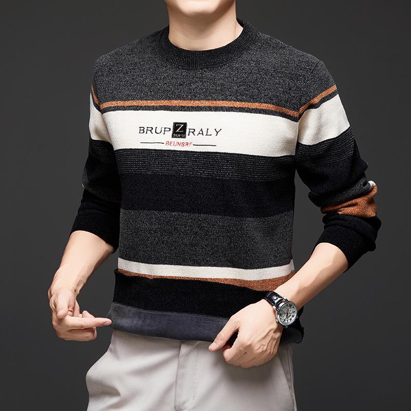 Мужской вязаный свитер: Теплый, на бархатной подкладке, для осени/зимы