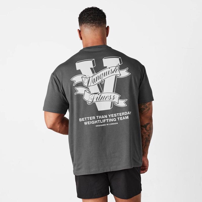 Vanquish Fitness Unisex Gym T-shirt Weightlifting Team Back Print Tee BETTER THAN YESTERDAY Workout Fitness Cotton Short