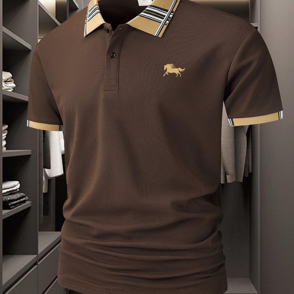 Men'S Horse Print Golf Shirt-Breathable Short Sleeve with Turn Collar, Regular Fit Casual Summer Golf Apparel,Golf Apparel|Breathable Fabric
