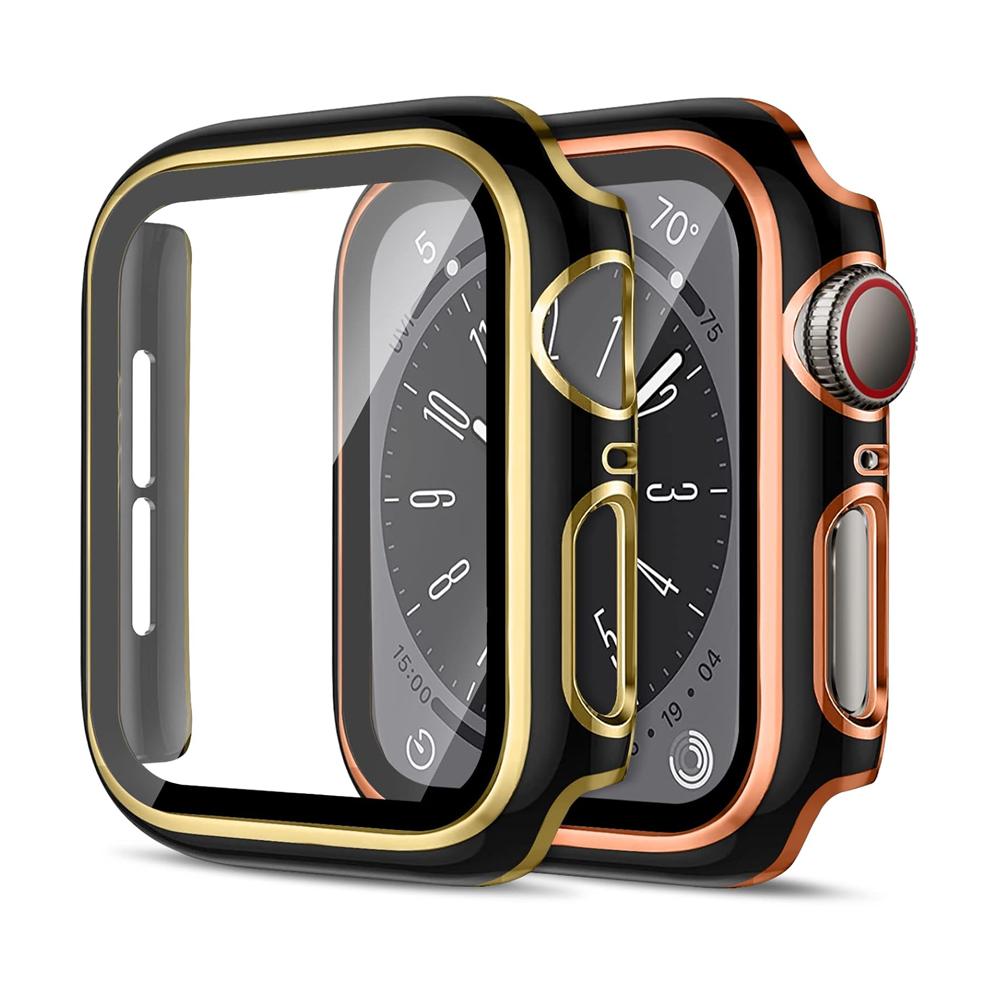 Защитное стекло + Чехол-бампер из ПК для Apple Watch 45мм 44мм 41мм 42мм 40мм 38мм iWatch series 9 8 7 SE 6 5 4