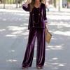 2025 foreign trade cross-border new women's clothing, casual V-neck pullover, long sleeves and trousers, velvet multi-color women's suit