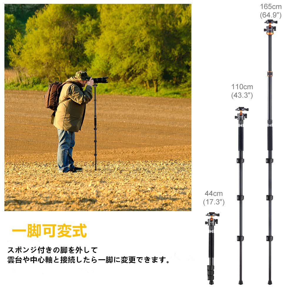 Concept SLR Lightweight and Aluminum Adjustable Quick 25mm Pipe Lever Includes Storage S254 K&F Tripod, Compact, Alloy, Head, 1/4" Shoe, Diameter,