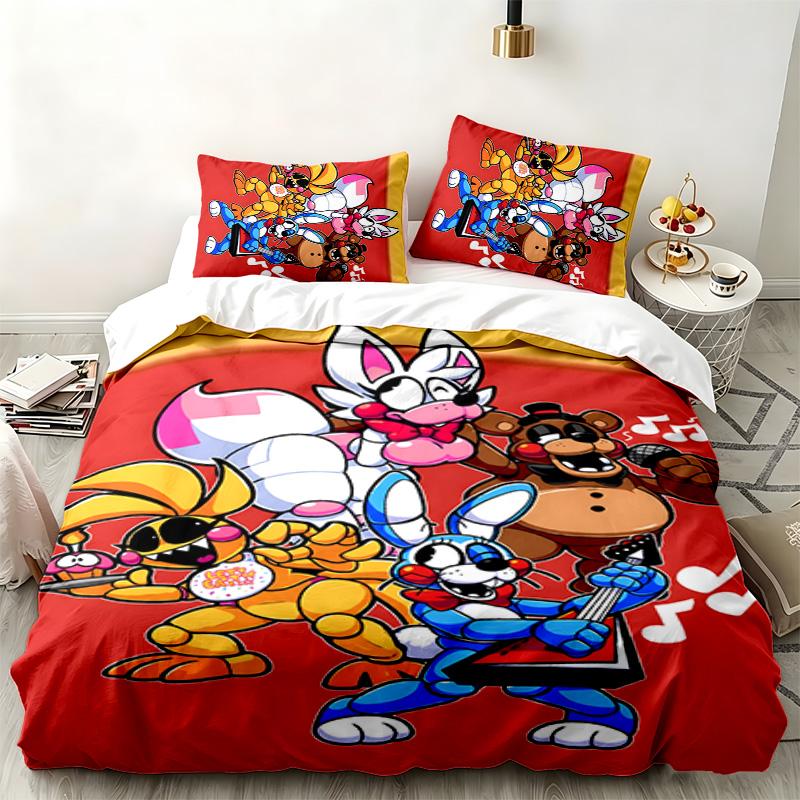 Five nights at freddy 3pc set Perfect for bedroom use Comfortable bedding set includes a duvet cover and two pillowcases Ideal birthday or Christmas g