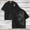 benber Anime Washed T Shirts Attack On Titan Graphic Short Sleeve Breathable DoubleSided Printing Vintage Streetwear Yk T Shirts Men