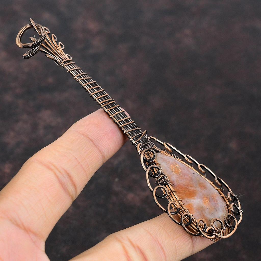 Sunstone Copper Wire Wrapped Pendant Unique Guitar Pendant Gemstone Copper Jewelry Handmade Designer Pendant Wrapped Pendant Gift For Mother