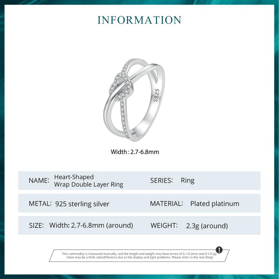 BAMOER, стерлинговое серебро 925 пробы, витое кольцо с геометрическим рисунком, двухслойное кольцо с узлом в форме сердца, обручальное кольцо, ювелирные изделия, подарок для женщин