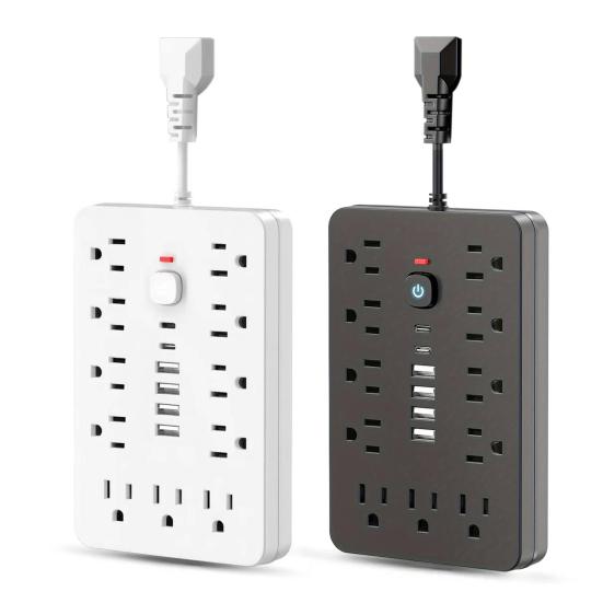 Сетевой фильтр 17-в-1 с 11 розетками, 6 портами USB, защита от перегрузки, ультратонкий