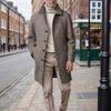 Winter New Men's Medium and Long Woolen Coat Plaid Thickened Padded Trench Coat Men