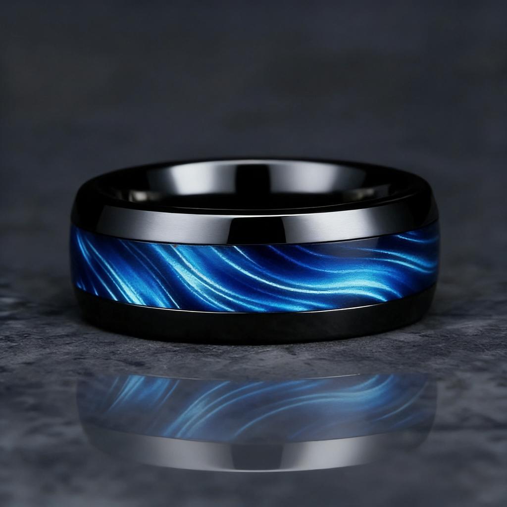 Кольца с инкрустацией из синего абалона для мужчин, 8 мм черные матовые мужские кольца из нержавеющей стали, свадебное украшение в подарок