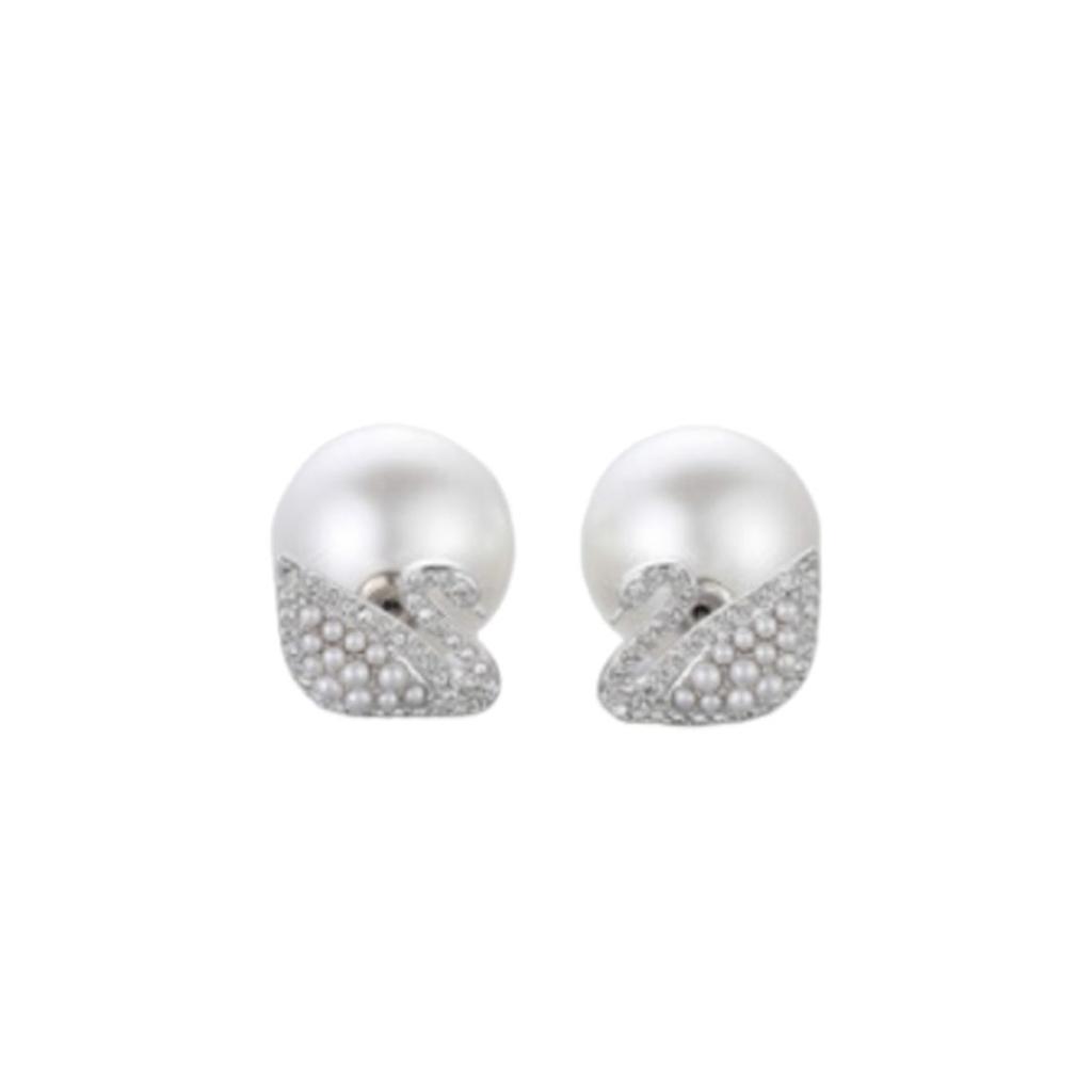 Swarovski Знаковые серьги-клипсы Белый лебедь Жемчуг Кристалл Женские серьги 5416591