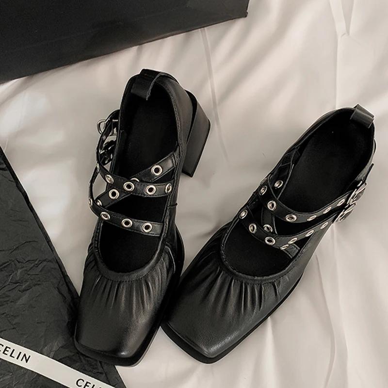 Fashion Women Mid Heels Chunky Shoes Designer Square Toe Shoes 2024 Autumn Fashion Ballet Dance Shoes Pumps Dress Brand Mujer Zapatos