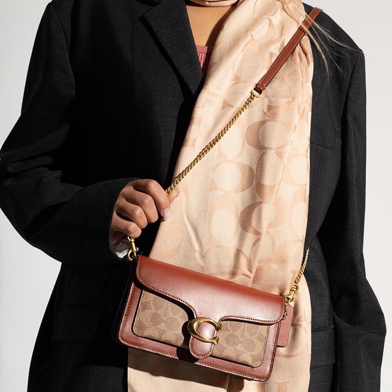 Coach Tabby 20 Classic Monogram Print Metal C Logo Chain Shoulder Bag With Snap Closure Women Shoulder Bag Brown Rust CE774-B4NQ4
