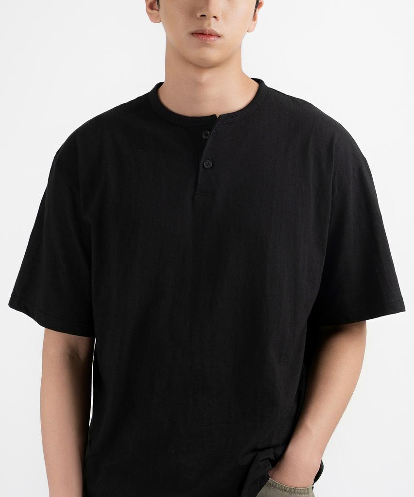 UNDEROFF Oversized Slub Henley Neck Short Sleeve T-Shirt Gray