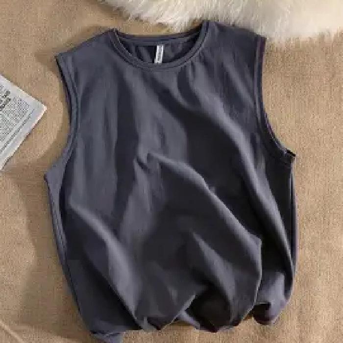 Мужская однотонная майка, повседневный жилет, майки, футболки без рукавов с круглым вырезом, летние пляжные топы