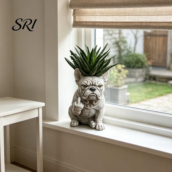 Bulldog Face Planter Funny Pot Novelty Middle Finger Dog Flower Cute Animal Garden Statue for Outdoor Indoor Office Desk Decor Patio Plant