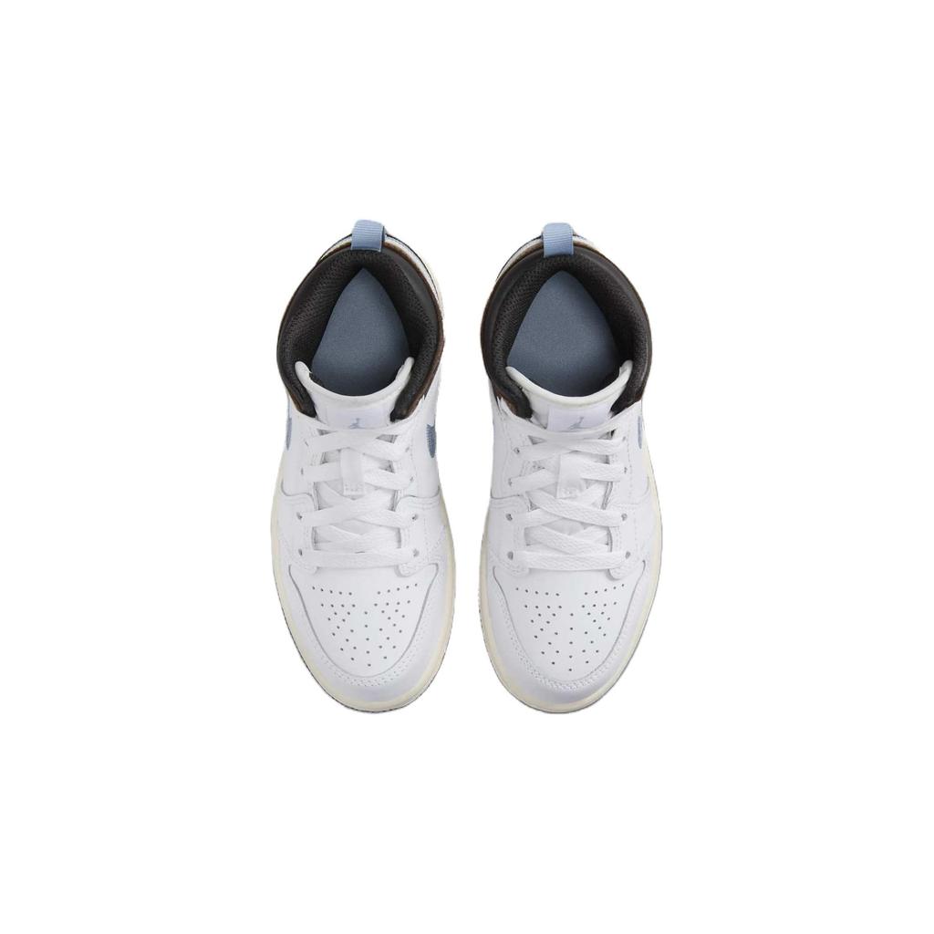 Детские кроссовки Air Jordan 1 Mid SE PS White Blue Grey Black Sail FQ8220-142