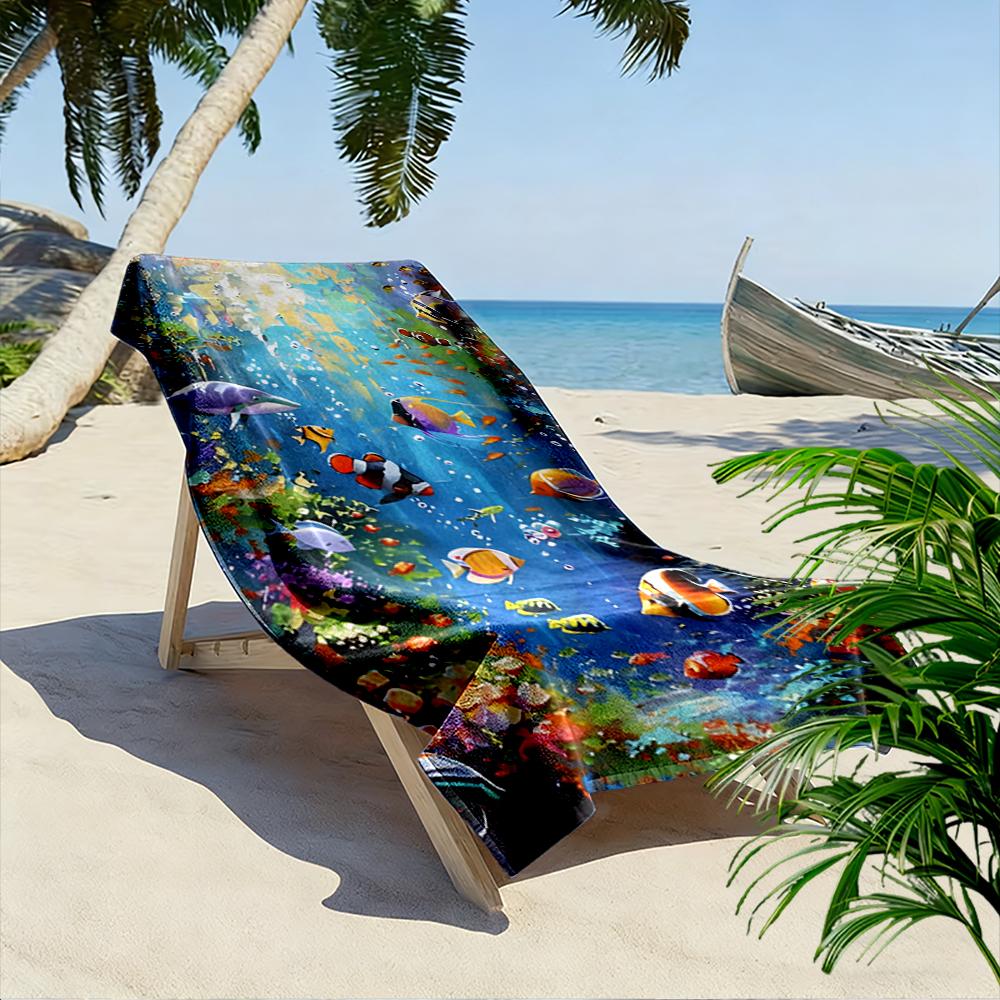 Colorful Underwater Coral Reef Scene Beach towel quick-drying for travel outdoor sports jogging beach and swimming