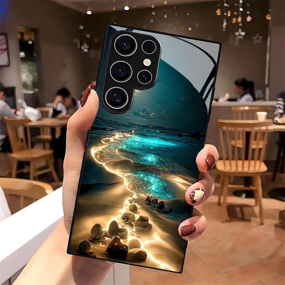 Стеклянный чехол для телефона с изображением прибрежного пейзажа Для Samsung Galaxy S26 S25 S24 S22 S23 Ultra S21 S20 Plus 5G Нескользящий Полное покрытие