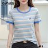 Летние хлопковые свободные футболки с короткими рукавами, женские топы в полоску