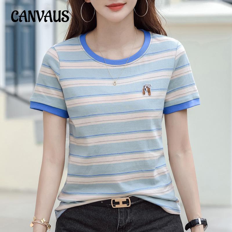 Летние хлопковые свободные футболки с короткими рукавами, женские топы в полоску