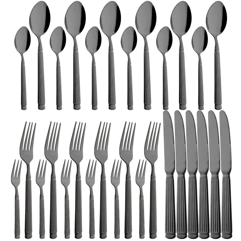 Серебряный набор столовых приборов из 30 предметов из нержавеющей стали, нож для еды, вилка для фруктов, чайная ложка, набор столовых приборов для кухни, набор столовых приборов