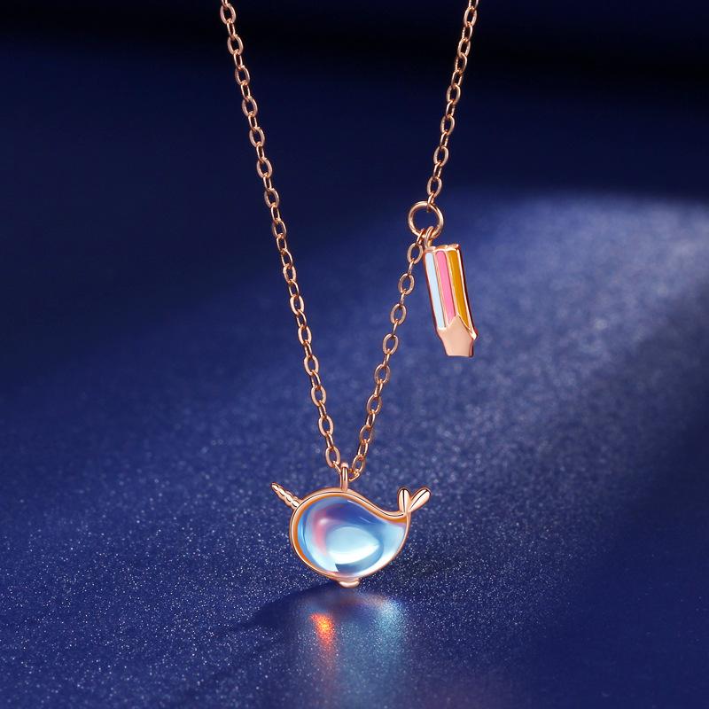 Ожерелье Narwhal Rainbow для женщин, легкое, роскошное, нишевое, высокого класса, годовое ожерелье с лунным камнем