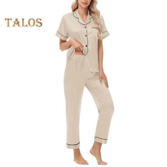 Пижамный костюм из 2 предметов, однобортный, из атласа, шелка, большого размера, кардиган, рубашка с V-образным вырезом, воротник-стойка, однотонная рубашка, широкие свободные брюки, ночная рубашка