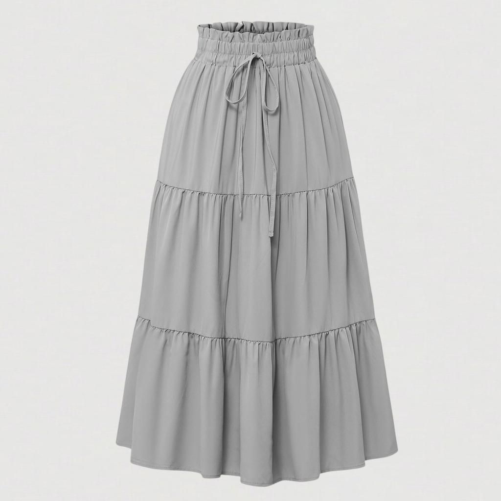 Women's Fashion Solid Color Floral Lace Elastic Waist Loose Long Skirt