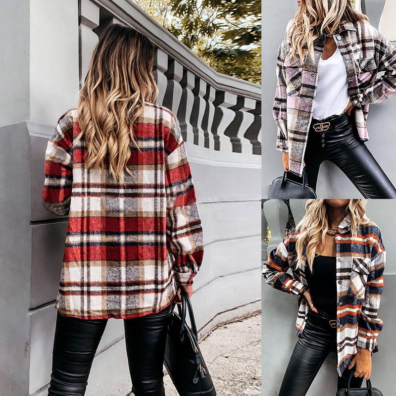 Осенне-зимний женский клетчатый кардиган с длинными рукавами, однобортное повседневное универсальное пальто