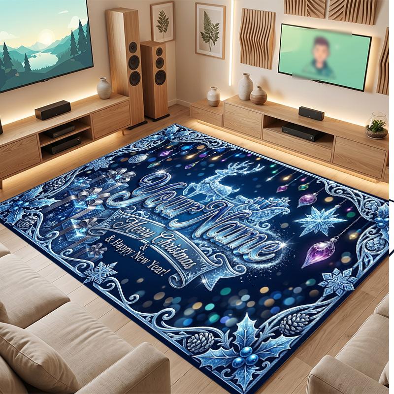 Christmas Theme Soft Crystal Velvet Rug Custom Name & Text Print Non Slip Floor Rug for Bedroom Living Room