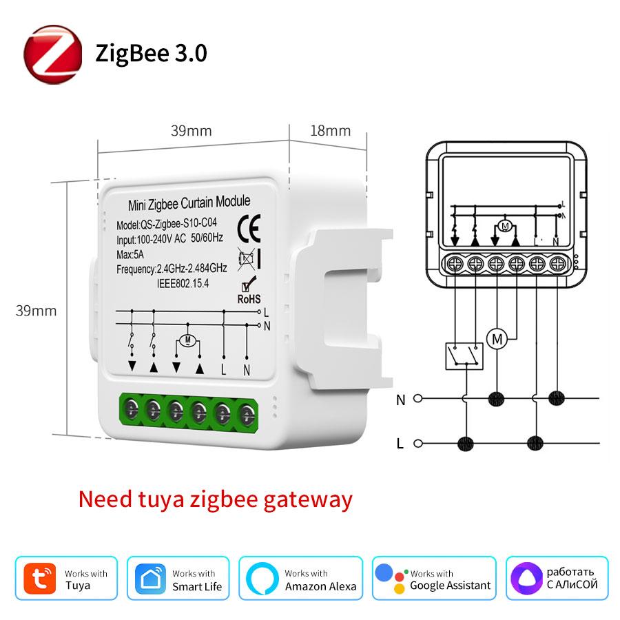 Модуль умного выключателя штор Tuya Smart ZigBee/WiFi, для роллет, мотор для жалюзи, управление через приложение Smart Life, работает с Alexa, Google Home