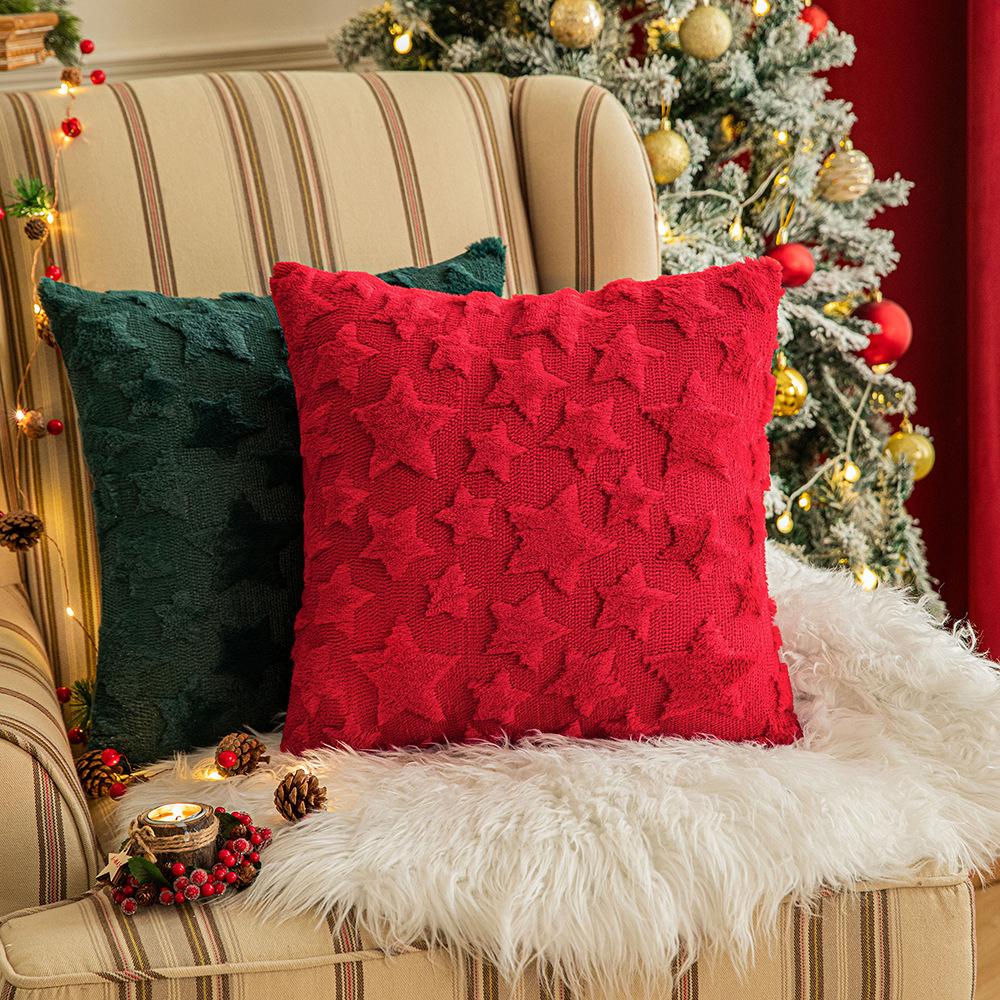 Рождественская звезда Вышитая меховая наволочка Домашняя гостиная Диванная подушка Чехол Праздничная вечеринка Удобство Декоративная наволочка