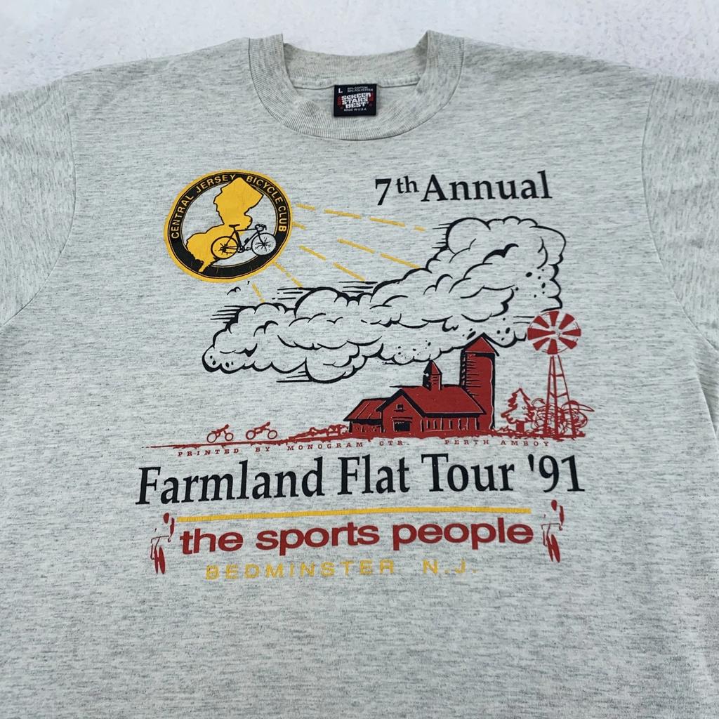 Vintage Farmland Flat Tour T-Shirt Mens Medium Central Jersey Bicycle Club 90s