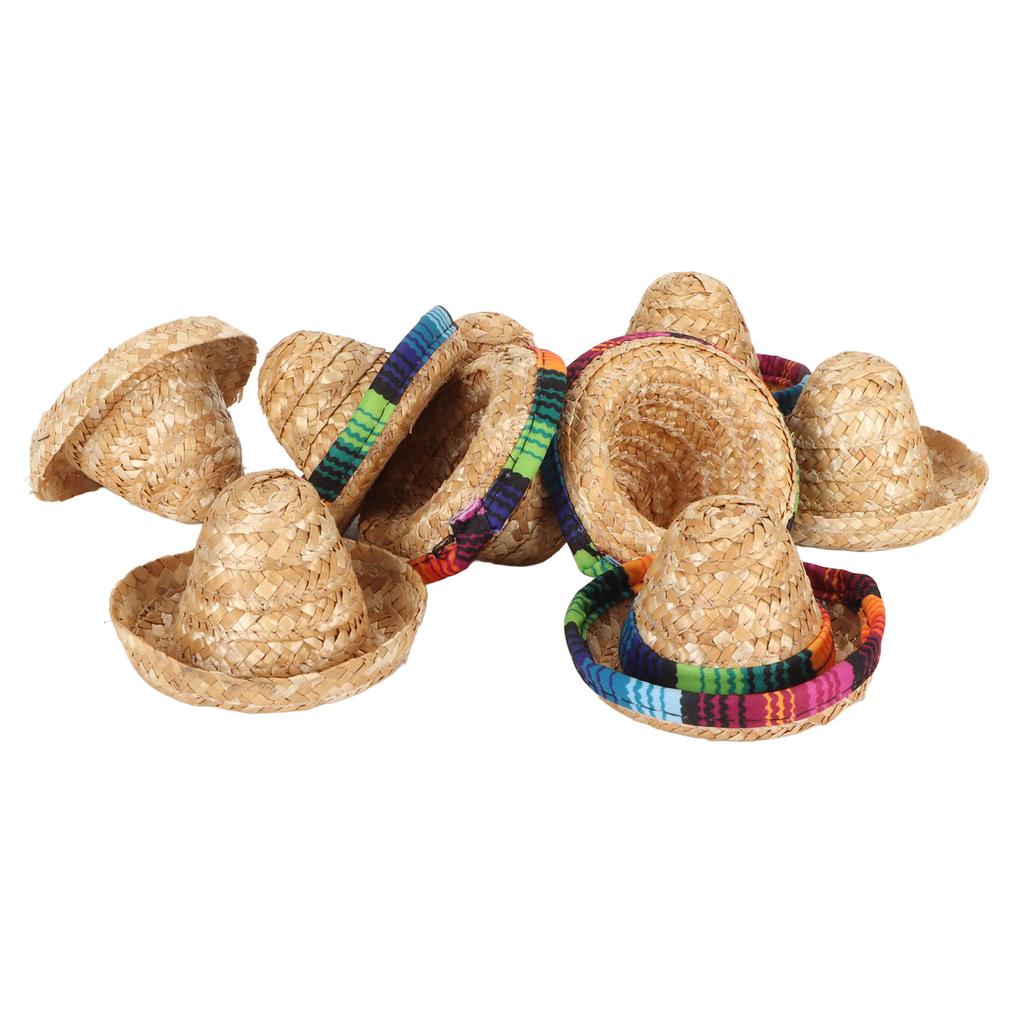 9Pcs Mini Mexican Hat 3 Different Type Mini Mexican Party Hat Small Straw Wine Bottle Cover Hat for