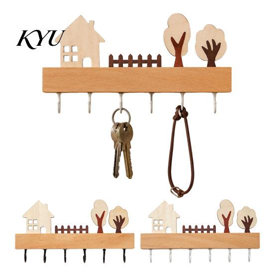 Wooden Hat Rack Key Holder, Solid Wood Organizer with 6 Hooks, Modern Wall Mounted Badge Holder Hanger for Entryway Kitchen And Office Organization