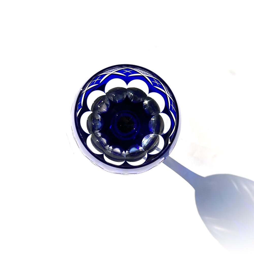 [Официальная студия Taiburo] Бокал для вина Kiriko Yarai Nanko Crest (синий) TB90408B, Деревянная коробка, Сделано в Японии