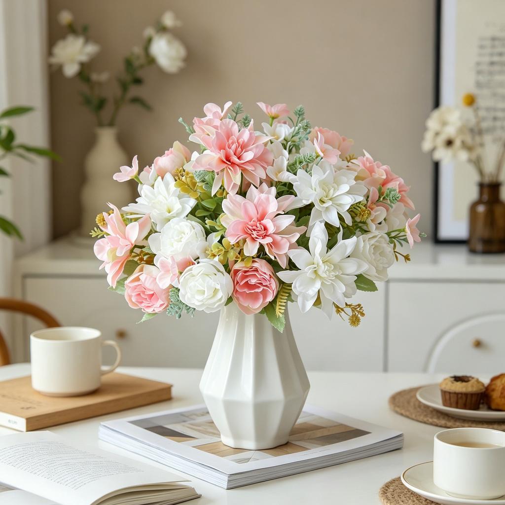 Artificial Flowers Silk Dahlia Peony High Quality Festival Wedding Wreath Bridal Bouquet Home Room Dining Table Diy Gift Decora