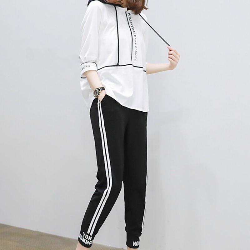 2шт спортивный костюм с длинным рукавом повседневный свободный пуловер полосатые брюки набор спортивной одежды