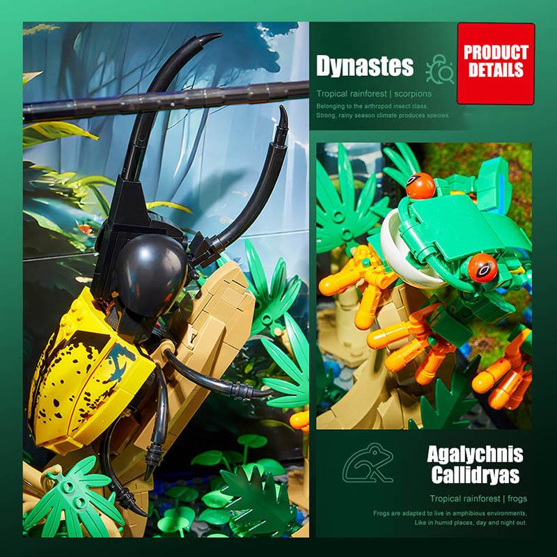 City MOC Tropical Rainforest Frog Insects Pet Box Building Blocks DIY Agalychnis Callidryas Dynastes Bricks Toys For Children