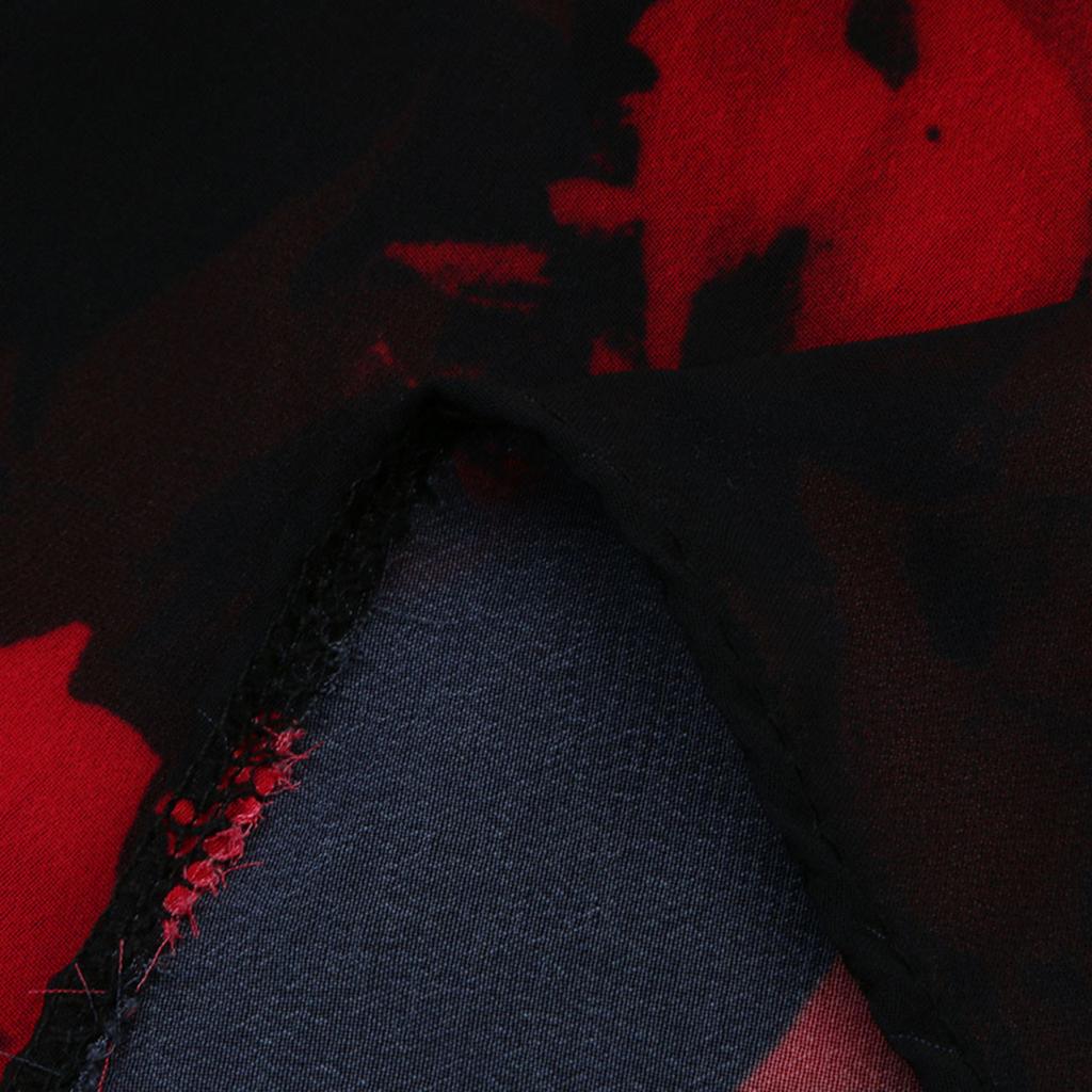 Yousheng Plus Size Dress Deep V Neck A-line Double-layered Hem Mid Sleeves Flower Printing Midi Dress Prom Party Evening Dress