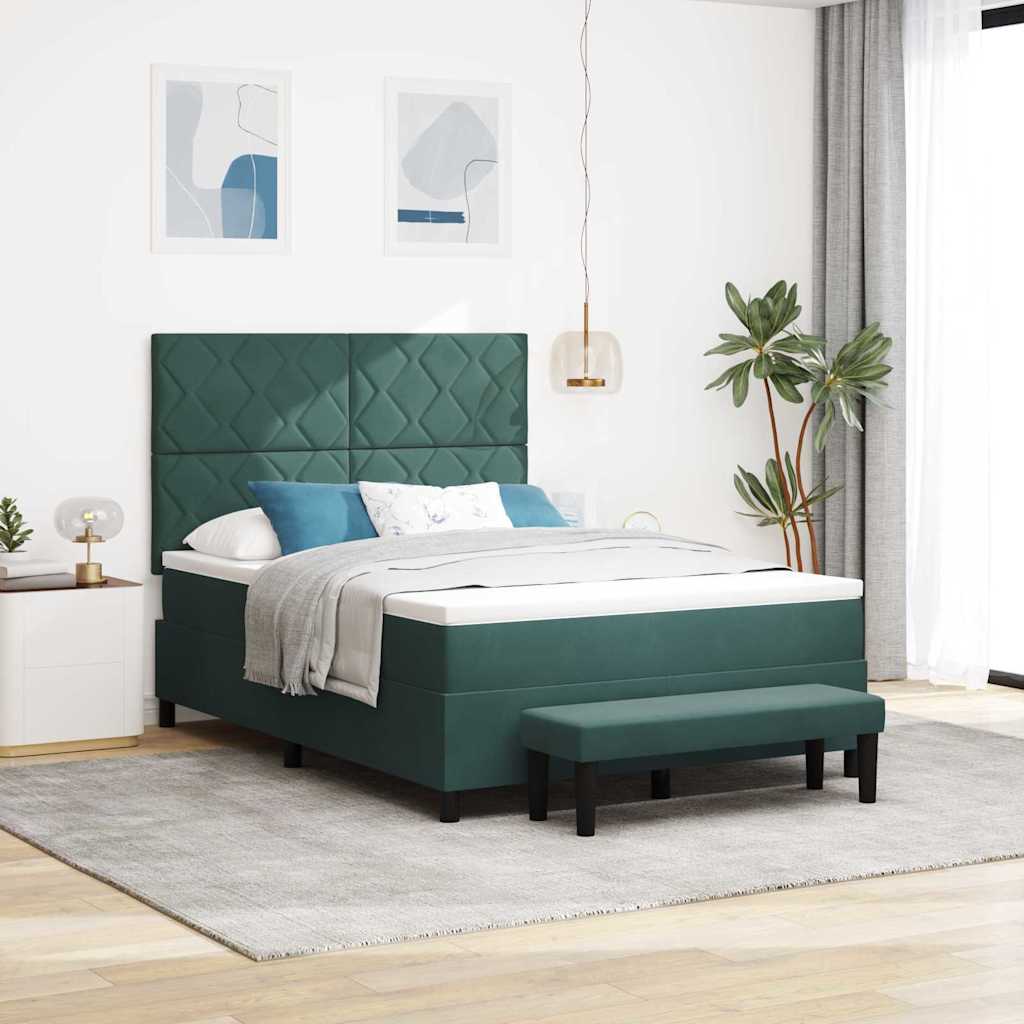 Box Spring Bed with Headboard Dark Green 190 x 140 cm Velvet