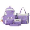 4pcs Cartoon Nylon School Backpack Shoulder Bags Travel Daypacks Bookbag Pencil for Case Purple